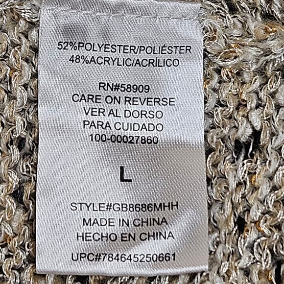 GB Gianni Bini Cropped Tan/Cream/Black With Gold Sequins V-Neck Sweater Size L - Picture 5 of 8